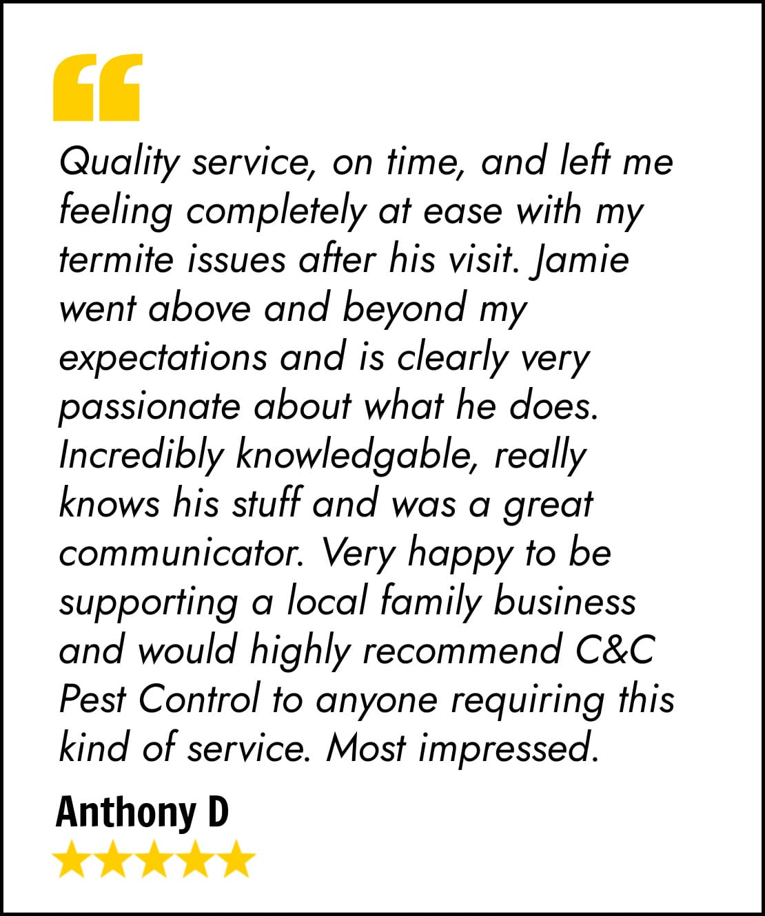 5 star testimonial by Anthony D