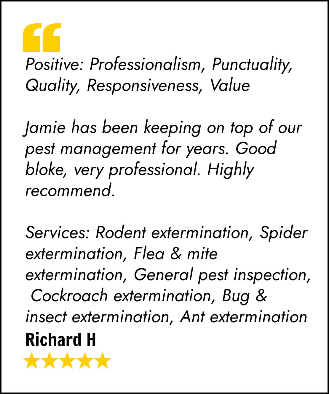 5 star Spider Control testimonial by Richard H